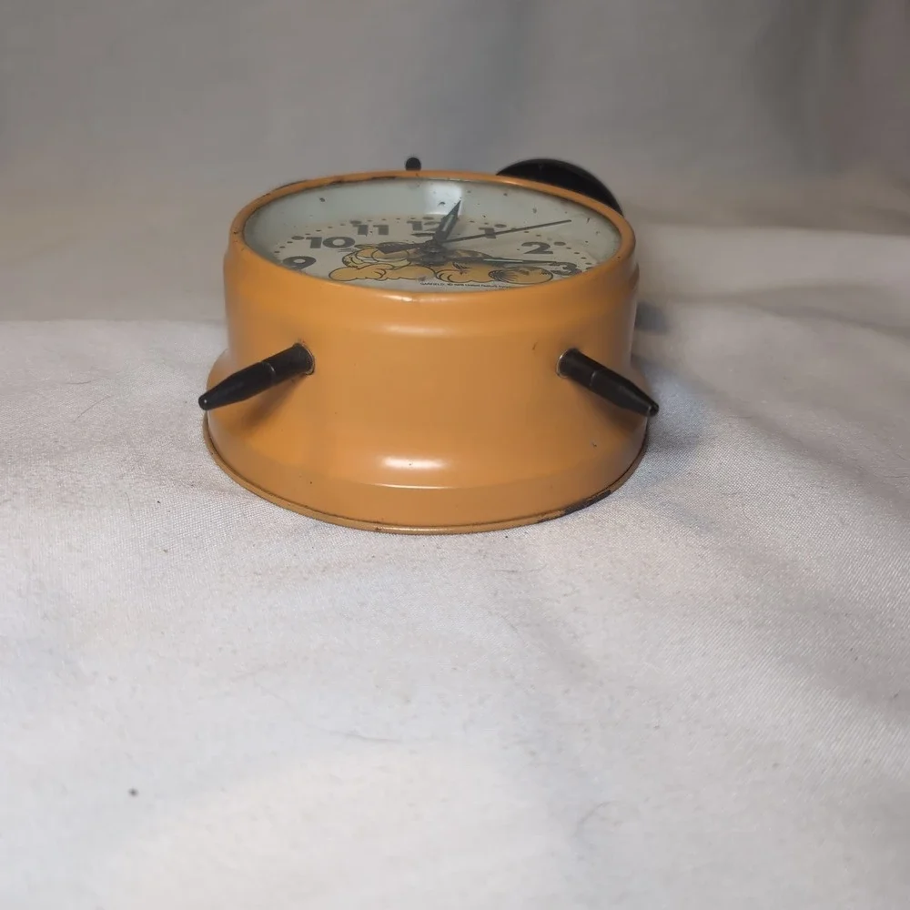 Vintage Sunbeam Garfield Wind Up Orange Clock Alarm Not Working
